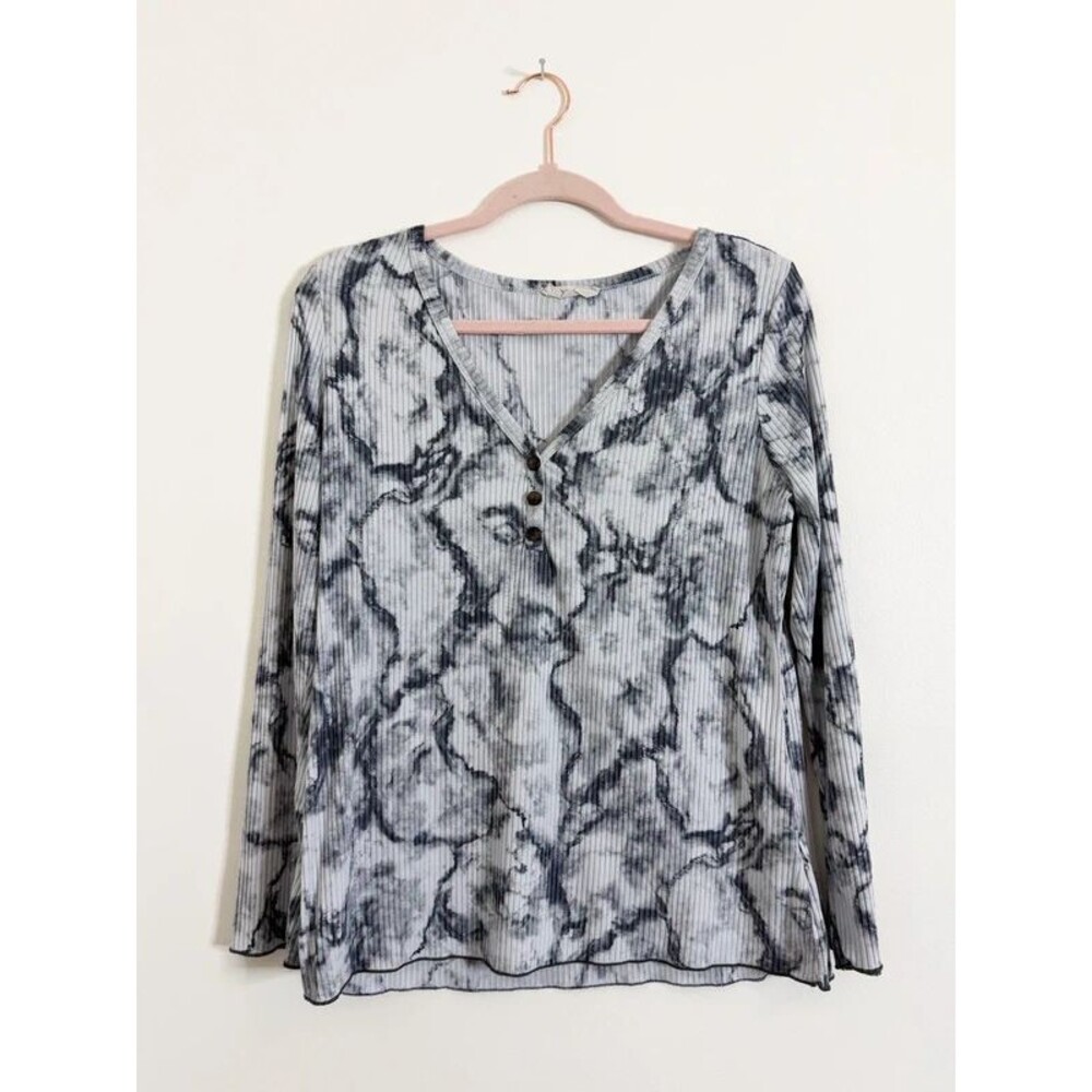 a.gain Women’s Gray & Black Abstract Print Ribbed Long Sleeve Top Size 1XL